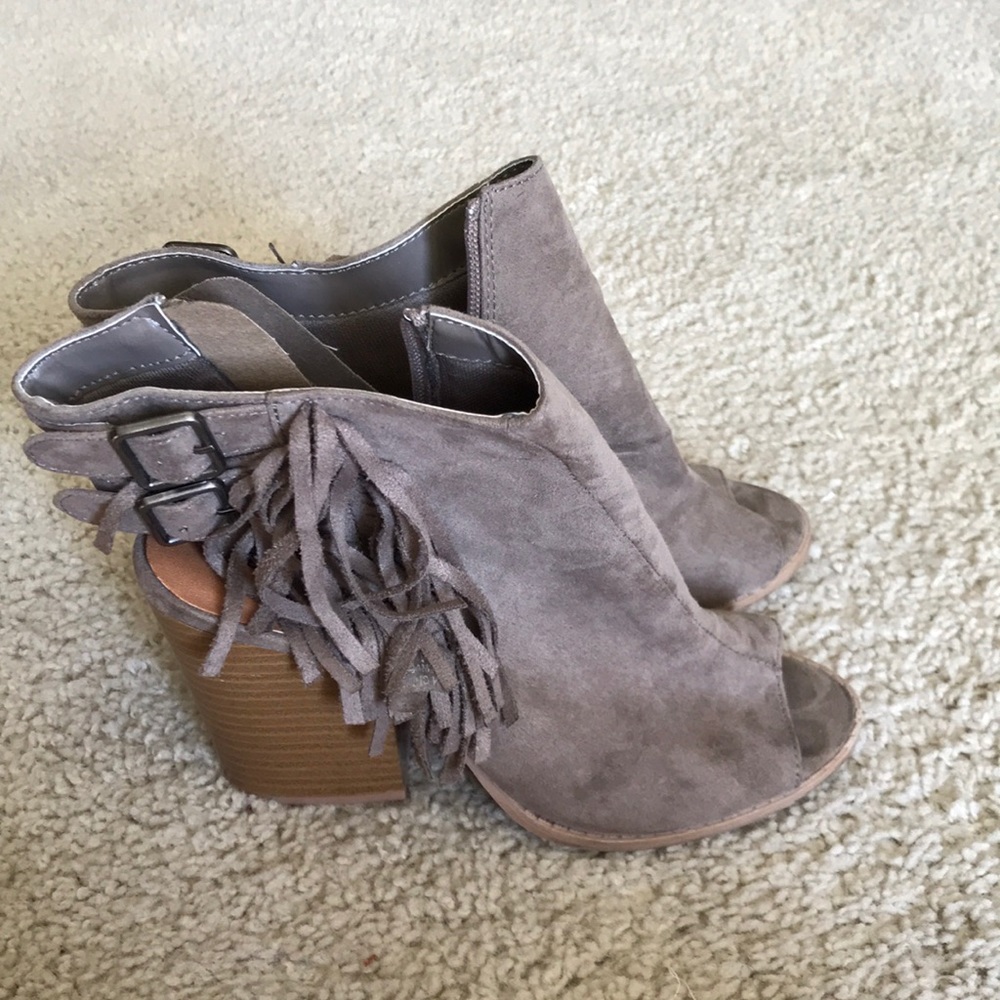 Light gray peep toe booties